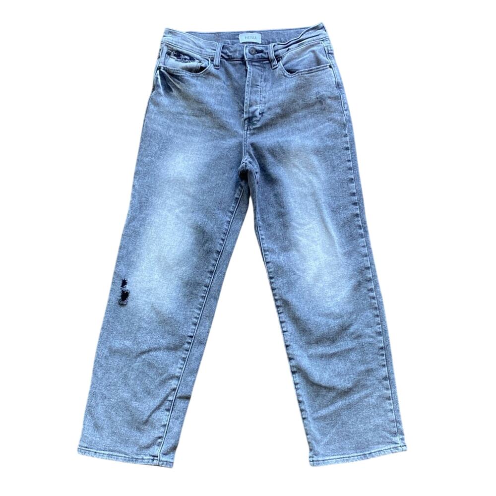 PISTOLA Straight Leg Jean Womens Sz 27 Grey High Rise Button Fly Distressed